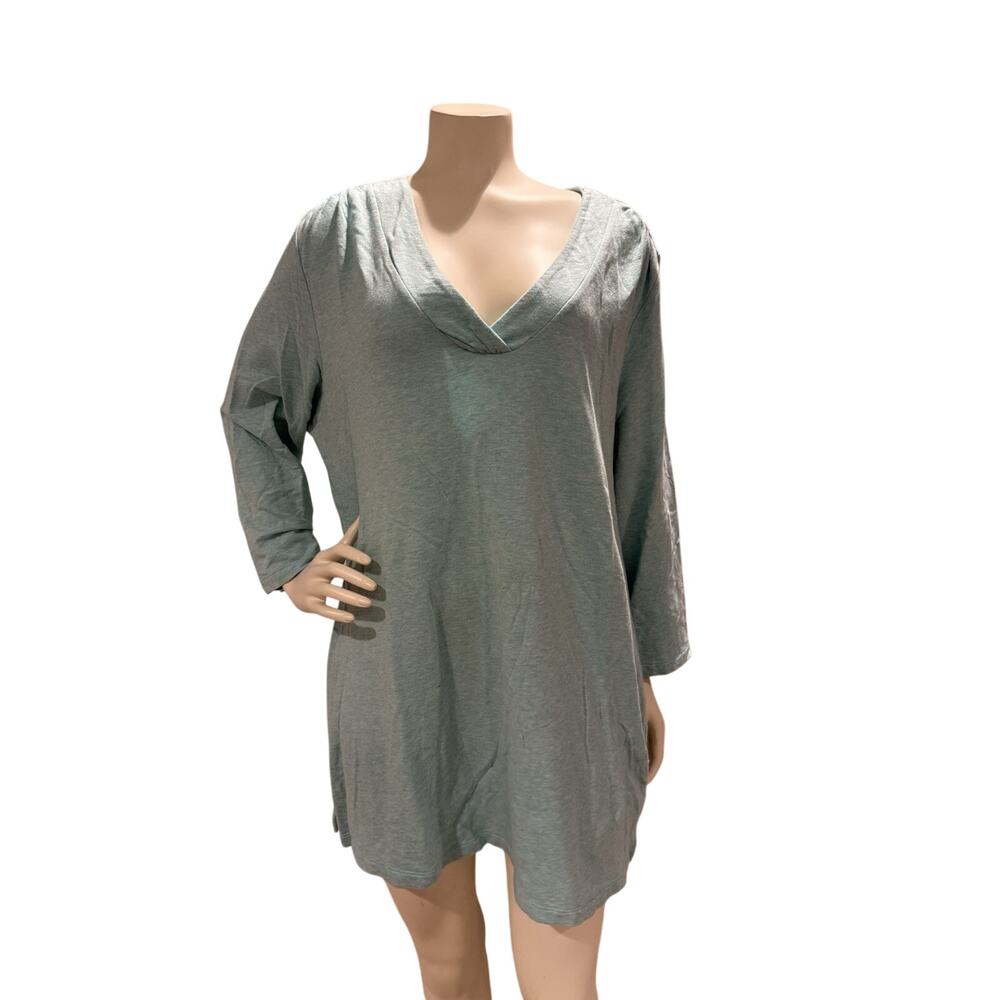 Lands’ End Women's V-Neck Cotton Blend Tunic Top Sz XL pockets Lagenlook Teal